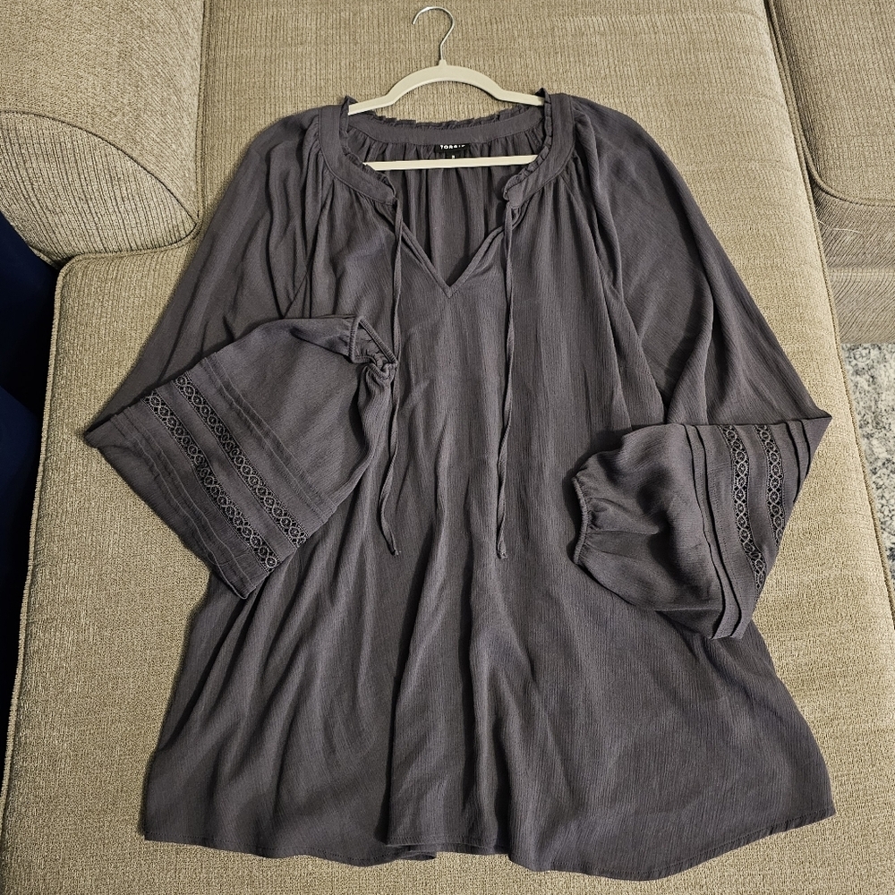 Torrid Dark Gray Boho Casual Flowy Balloon Sleeve Relaxed Top Size 3/3X